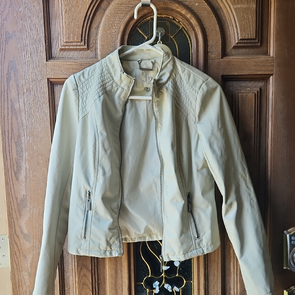 Women's Cream Faux Leather Moto Jacket